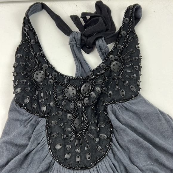 2b bebe charcoal flowy bedazzled rhinestone halter  tank top - Picture 5 of 10